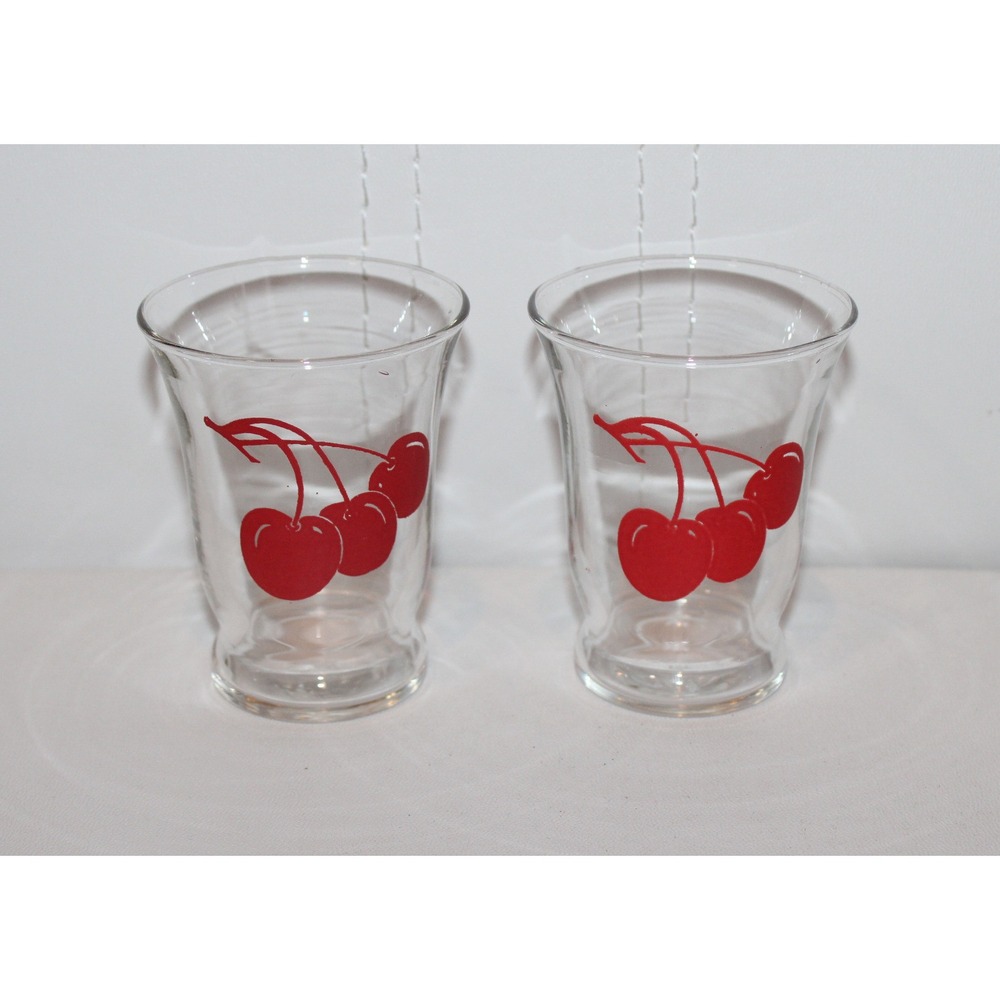 2 vintage 3" tall Libbey juice glasses MCM red USA lot
